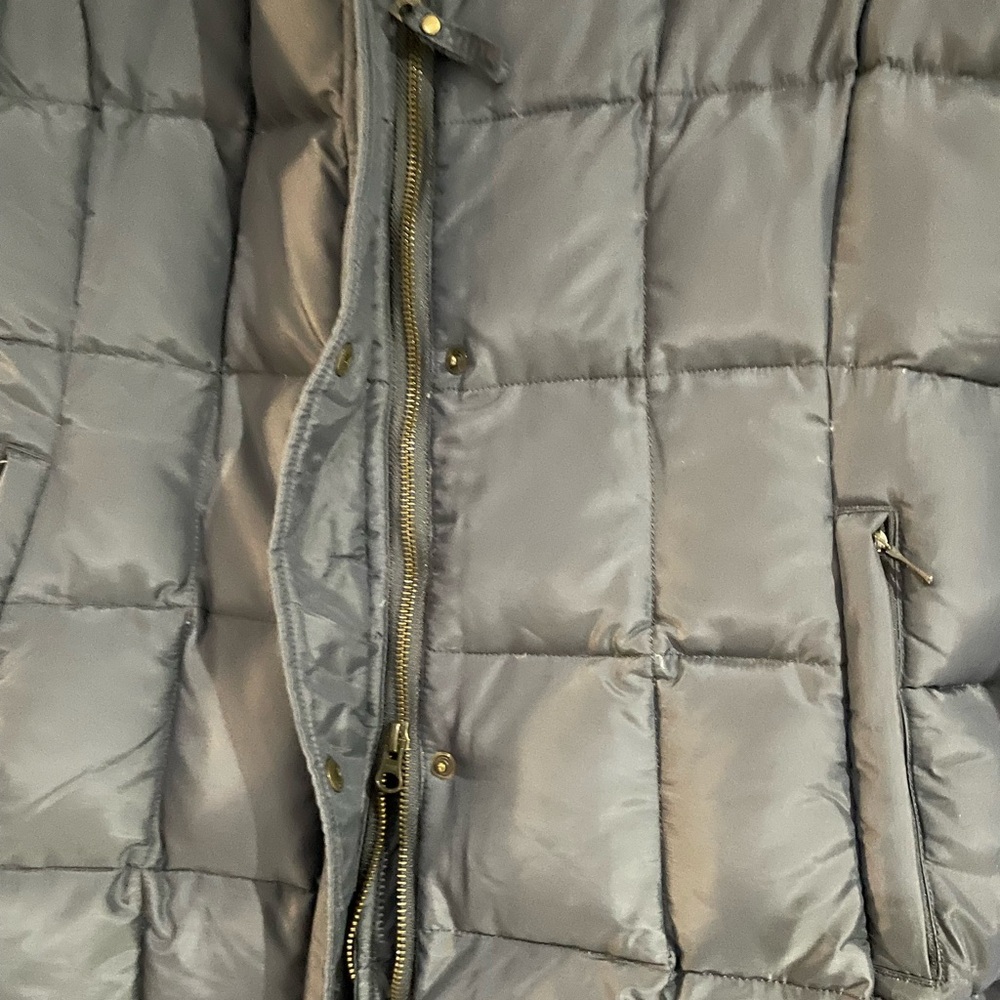 Lands' End Gray Puffer Coat with Faux Fur Hood - Picture 3 of 5
